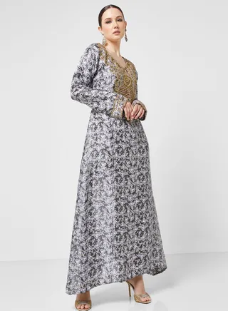 Embellished V- Neck Jalabiya