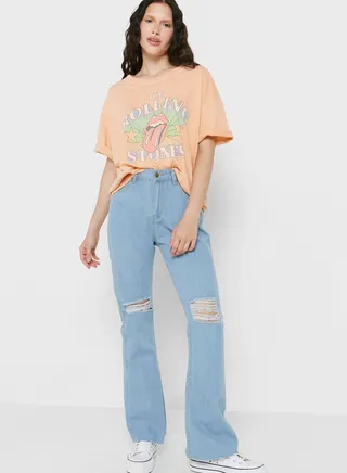 Cutout Detail Mom Jeans
