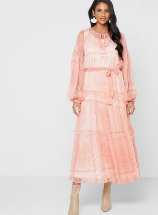 Tie Neck Printed Dress
