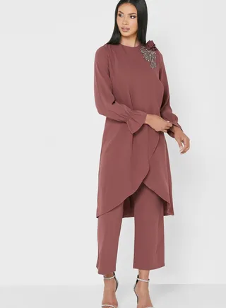 Embellished Shoulder Tunic & Pant Set