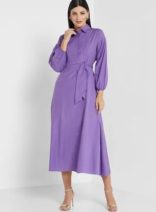 Collared Solid Dress
