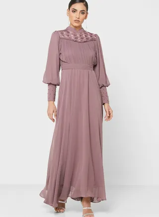 Empire Pleat Detail Fit & Flare Dress