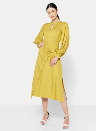 Sarong Detail Midi Dress