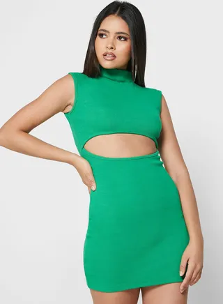 Ribbed Cut Out Detail Dress