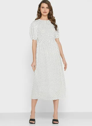Puff Sleeves Polka Dot Dress