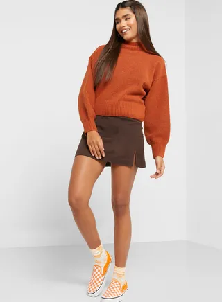 Slit Hem High Waist Skirt