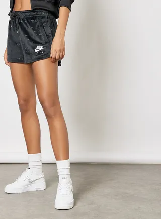 Velour Mid-Rise Shorts Black
