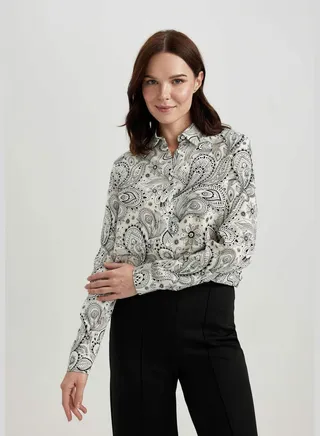 Long Sleeve Regular Fit Shirt Neck Floral Print Tunic