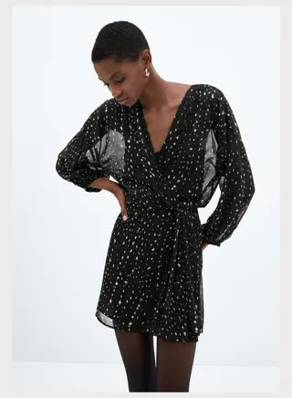 Mesh Detail Wrap Dress