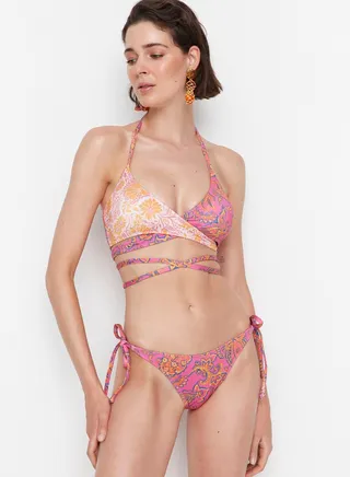 Halter Neck Printed Bikini Top