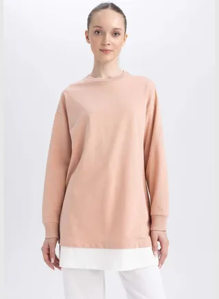 Woman Bike Neck Long Sleeve Knitted Sweat Tunic