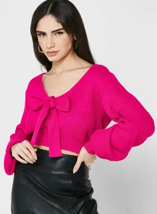 Tie Front Cropped Sweater