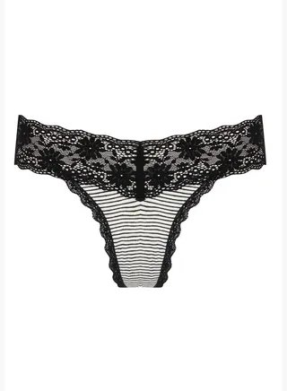 Lace Detail Striped String Thong