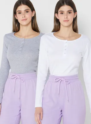 2 Pack Henley Button Down Top