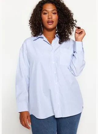 Blue Striped Poplin Woven Shirt TBBAW24AX00019