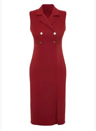 Burgundy Midi Woven Button Detailed Dress TWOSS23EL02256