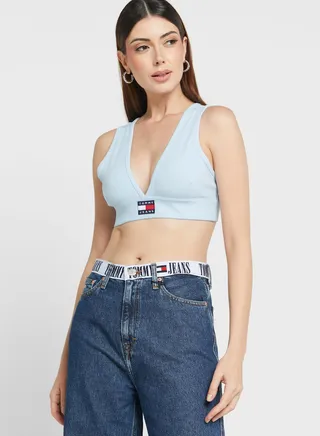 Plunge Neck Logo Crop Top
