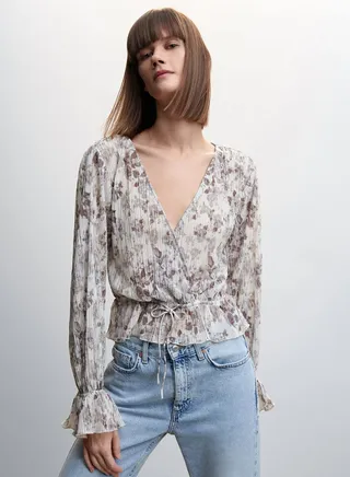 Floral Print Surplice Neck Top