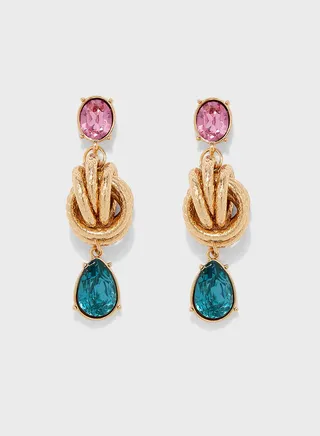Coloured Stone Drop Twisted Stud Earrings