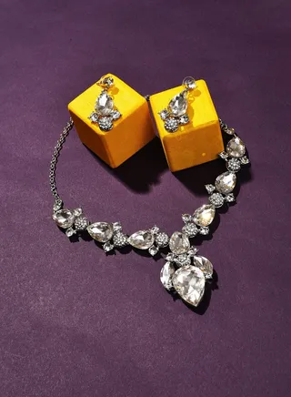 Silver Plated Designer Stone Necklace and Earring Set