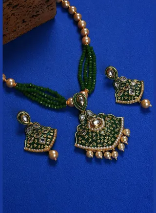 Gold Plated Designer Pearls Beaded Necklace and Earrings Set