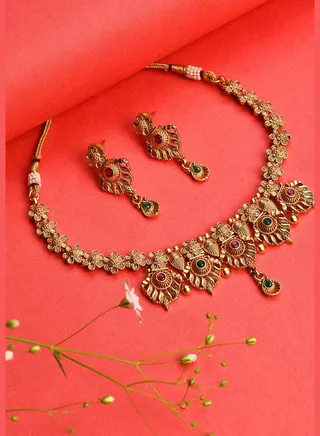 Gold Plated Designer Stone Necklace Set