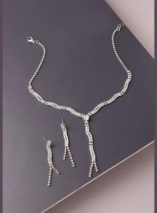 Silver Plated Designer Stone Party Necklace and Earring Set For Women