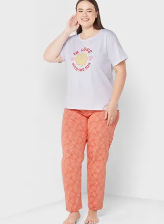 Printed T-Shirt And Pyjama Set