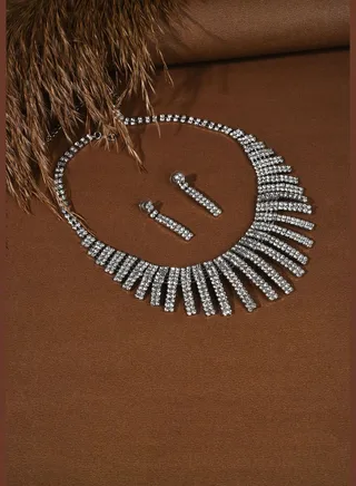 Silver Plated Designer Stone Necklace and Earring Set
