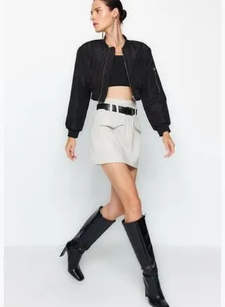 Belt Mini Woven Skirt In Ecru TWOAW24ET00199
