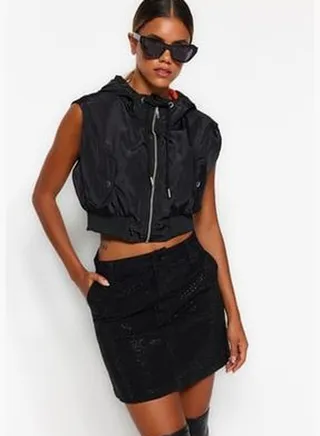 Black Stones Mini Denim Skirt TWOAW24ET00059