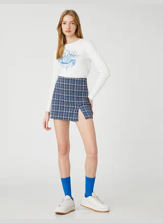 Check Slit Mini Skort