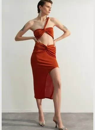 Brown Knot Detailed Skirt TPRSS23ET00024