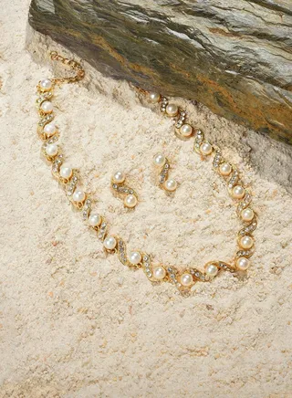 Gold Plated Pearl Necklace and Earring Set Jewellery Set