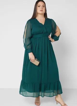 Slit Sleeve Fit & Flare Dress