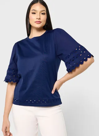 Lace Trim Crew Neck Top