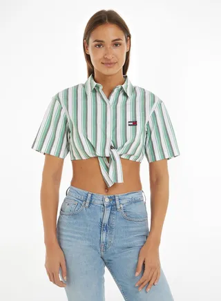 Front Knot Detail Striped Shirt