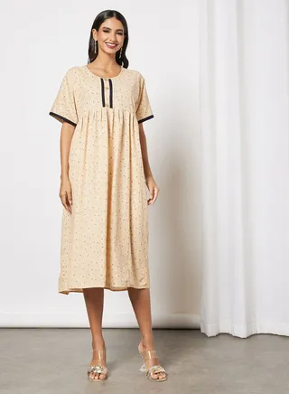Button Detail Printed Jalabiya