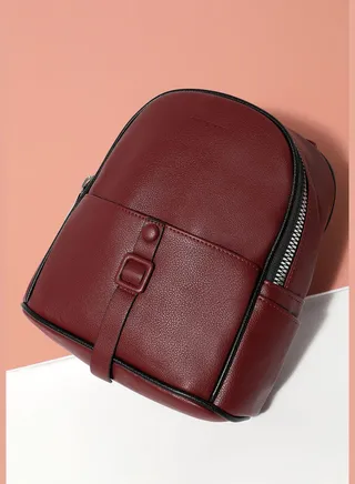 Solid Zip Lock Regular Vegan Leather Backpack For Women