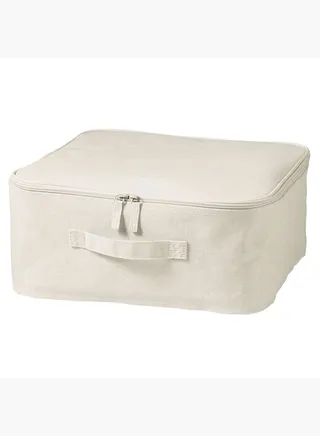 Polyester Linen Soft Box, Sqaure with Lid, W 35 x D 35 x H 16 cm, L , Off White
