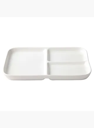Porcelain Beige Square Plate with Partition, W 25 x D 18 x H 2 cm, Off White