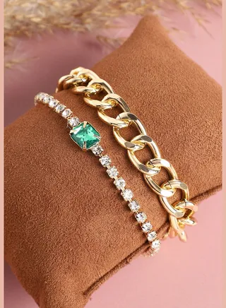 Set of 2 Gold Plated Designer Stone Casual Bracelet For Women