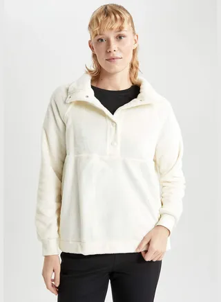 Woman Loose Fit High Neck Long Sleeve Knitted Sweatshirt