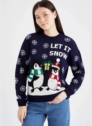 New Year Woman Crew Neck Long Sleeve Tricot Pullover