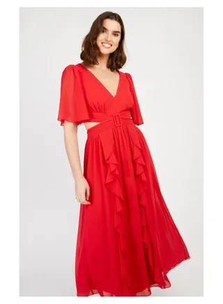 Little Mistress Red Cut Out Midaxi