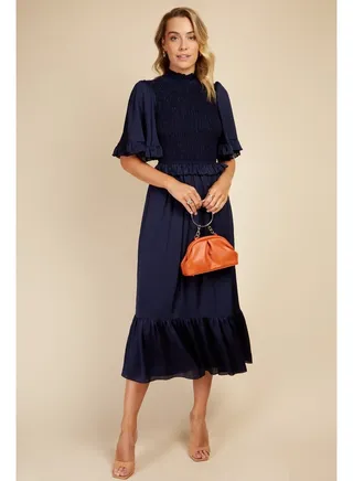 Little Mistress Navy Textured Midaxi