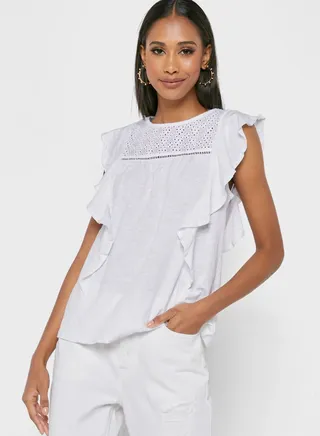 Ruffle Detail Broidered Top