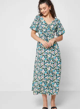 V-Neck Floral Print Dress
