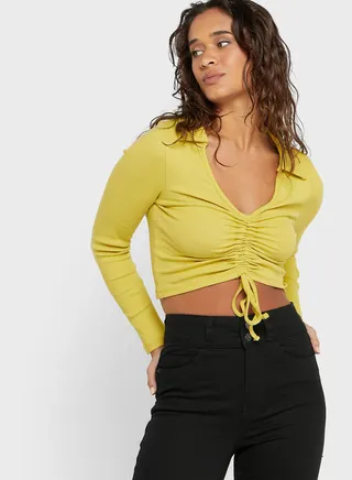 Ruched Front Tie Detail Crop Top