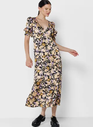 Floral Print Slit Detail Dress